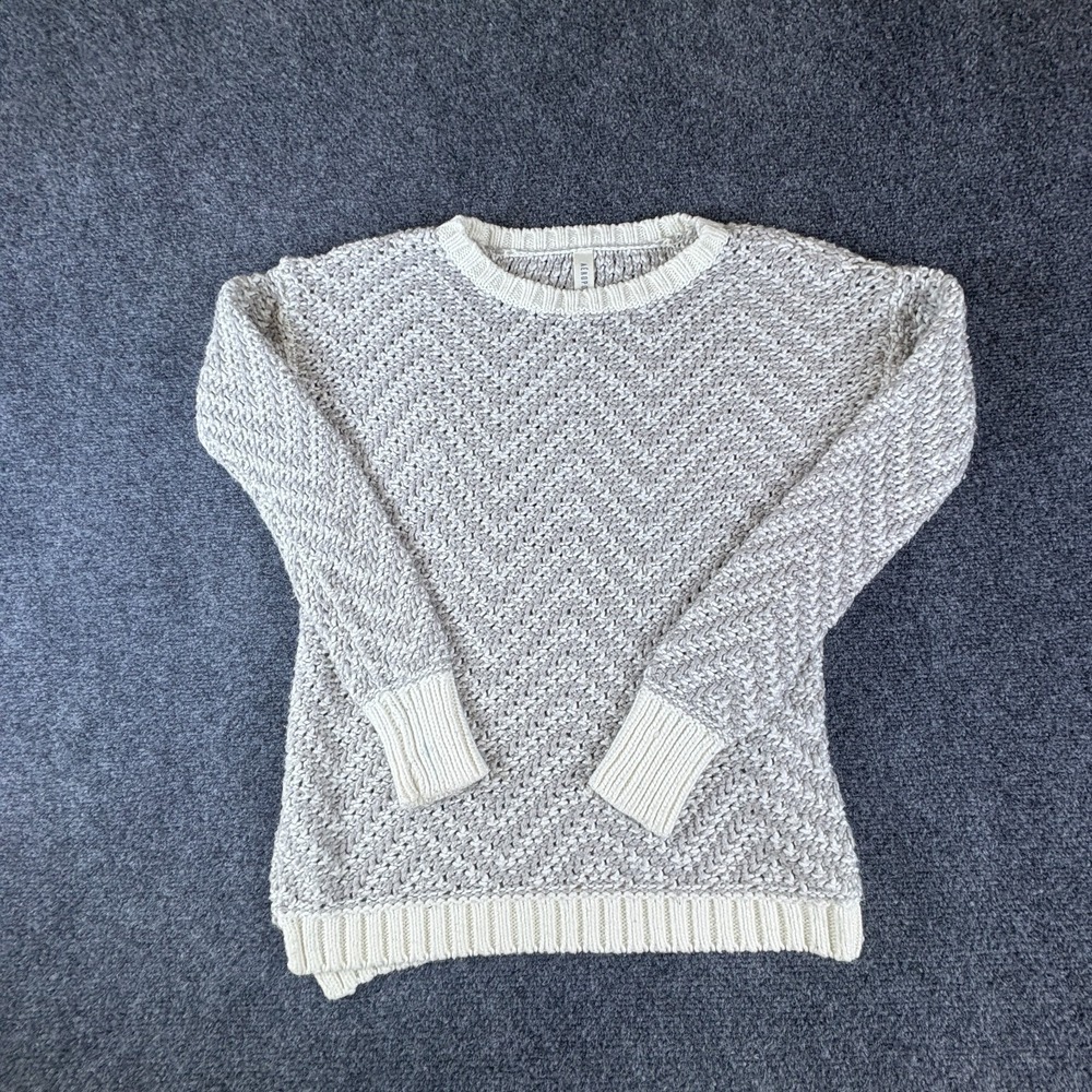 Aéropostale Sweater Womens Small Gray Chunky Knit Ribbed Side Slit Crew Neck